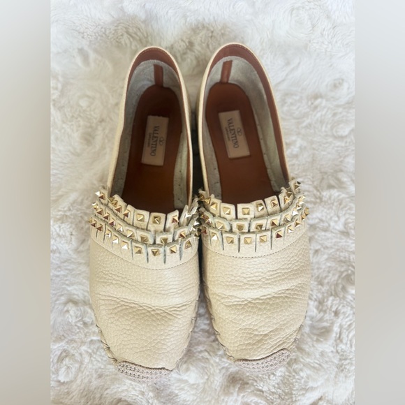 Valentino Rockstud Leather Espadrille Platform Flats - Picture 1 of 16